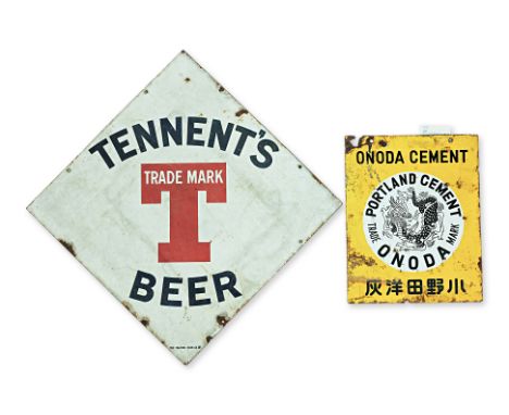 A TENNENT'S BEER ENAMEL ADVERTISING SIGN AND ONE OTHER
Scotland, Early-Mid 20th Century, by Falkirk Iron Company, square with