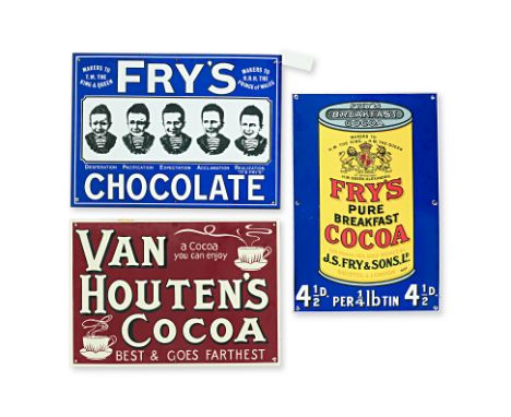 A GROUP OF THREE REPRODUCTION ENAMEL ADVERTISING SIGNS
Includes Fry's Chocolate, Fry's Breakfast Cocoa, and Van Houten's Coco