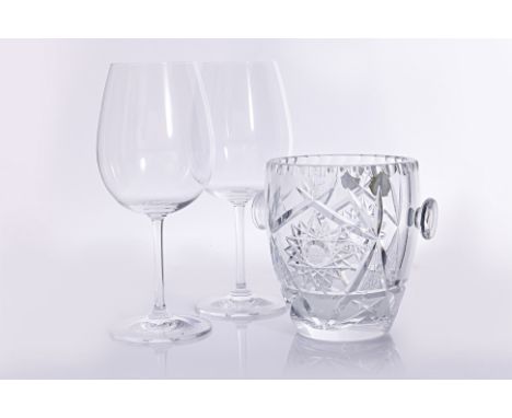 A GROUP OF WATERFORD WINE GLASSES AND A CRYSTAL GLACETTE
Comprising a Bohemia Crystal glacette with stick labels "Bohemia Cry