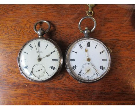 Two silver cased open face pocket watches, with enamel dials and subsidiary dials