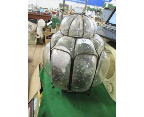 A glass and metal hanging light fitting