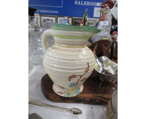 A Clarice Cliff Bizarre jug, 'Green Hydrangea' pattern,&nbsp; 564 George shape, height 6.5ins
