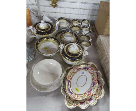 A 19th century part tea service, 19th century Derby and a Minton piece
