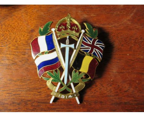 A 1914 United Allies gilt metal car badge, with enamel decoration