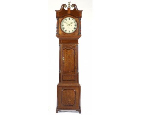 A VICTORIAN OAK AND INLAID EIGHT DAY LONGCASE CLOCK D CLIFF SCROPTON DERBYSHIRE, MID 19TH C  the painted dial inscribed D CLI