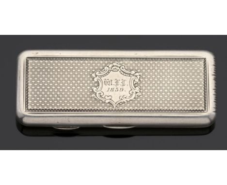 A SCOTTISH VICTORIAN SILVER MATCHBOX  the lid engine turned, 6.3cm w, by George Cunningham, Edinburgh 1858, 17dwts++The under