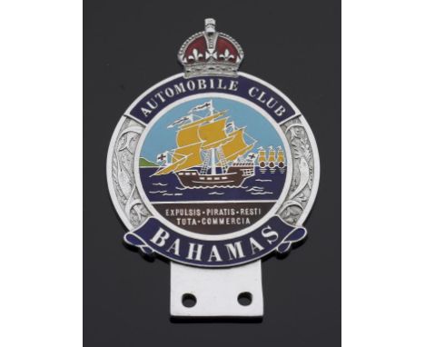 VINTAGE MOTORING.  BAHAMAS AUTOMOBILE CLUB CHROMIUM PLATED AND ENAMEL MEMBER'S MOTOR CAR BADGE, 1950S 14.3cm hProvenance: Acq
