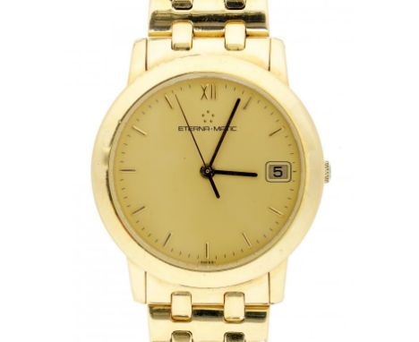 AN ETERNA 18CT GOLD SELF WINDING GENTLEMAN'S WRISTWATCH            maker's bracelet with deployant buckle, 33mm, Swiss contro