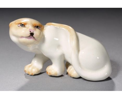 A ROYAL WORCESTER CHEETAH 'NETSUKE', 1913  4.5cm h, printed mark and Rd No 655974++In fine condition with slight crazing of t