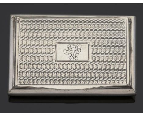 A VICTORIAN SILVER SNUFF BOX  bombé sided and engine turned, 5cm w, Thomas Shaw, Birmingham 1838, 1oz 4dwts++No play in hinge