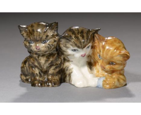 A RARE ROYAL WORCESTER GROUP OF THREE KITTENS, MODELLED BY DORIS LINDNER, 1940  4cm h, puce printed mark and 3141++High quali