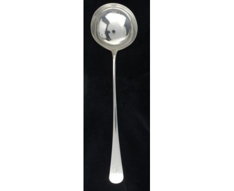 A GEORGE III SILVER SOUP LADLE  Old English pattern, by Hester Bateman, London 1785, 5ozs 7dwts++Light wear, marks good, engr