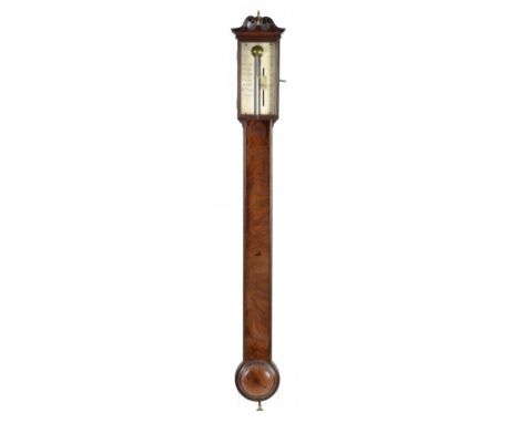 A VICTORIAN MAHOGANY CISTERN BAROMETER, DOLLOND LONDON, MID 19TH C  with silvered scale and vernier, the finely figured case 