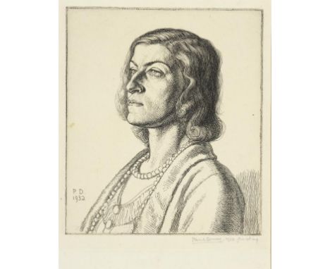 †ALFRED PAUL DALOU DRURY, PRE (1903-1988)  HEAD OF A YOUNG WOMAN; PORTRAIT OF AN ACTOR  two, etchings, both signed by the art