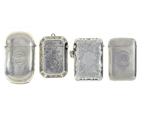 FOUR VICTORIAN AND EDWARD VII VESTA CASES  including an aesthetic engraved example, 5.2-6.3cm h, by various makers, Birmingha