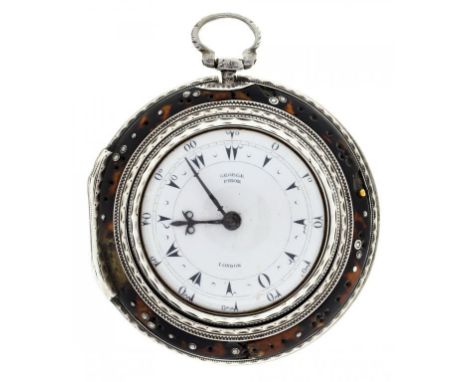 A SILVER AND TORTOISESHELL TRIPLE CASED VERGE WATCH FOR THE TURKISH MARKET GEORGE PRIOR LONDON   No 32408, the enamel dial wi