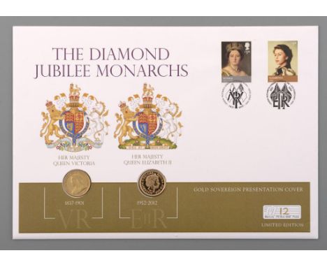 GOLD COINS.  SOVEREIGN 1897M AND DIAMOND JUBILEE COMMEMORATIVE SOVEREIGN 2012 in Diamond Jubilee Monarchs First Day Cover++++