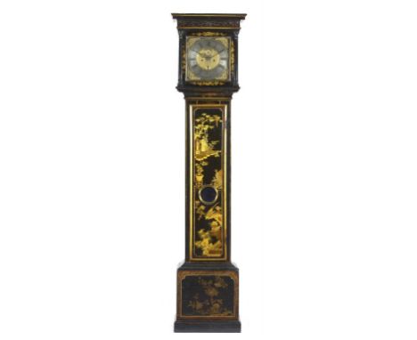 A GEORGE II JAPANNED EIGHT DAY LONGCASE CLOCK THOMAS TRIGGE LONDON, MID 18TH C  the brass dial with engraved and matted centr