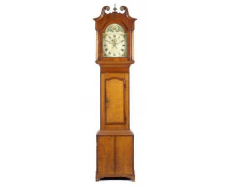 A VICTORIAN OAK, FRUITWOOD AND LINE INLAID THIRTY HOUR LONGCASE CLOCK THOMAS HALLAM NOTTINGHAM, C1850  the breakarched and pa