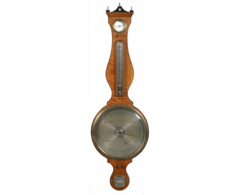A GEORGE III SATINWOOD AND LINE INLAID BAROMETER P GABALIO LONDON, C1810  with 30cm register, level engraved P Gabalio Fecit 