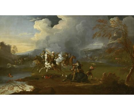 FOLLOWER OF JOHANNES LINGELBACH A BATTLEPIECE bears old inscription on a label on the stretcher A study for a larger picture,