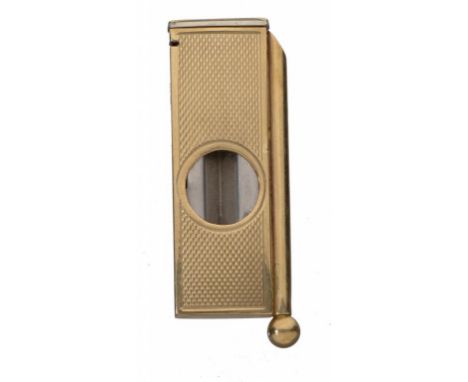 AN ELIZABETH II 9CT GOLD CIGAR CUTTER  engine turned, 5.7cm l, by S J Rose & Son, Birmingham 1969++In good condition