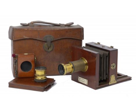 A VICTORIAN MAHOGANY QUARTER PLATE CAMERA, LONDON STEROSCOPIC CO 106-108 REGENT ST W & 54 CHEAPSIDE EC, LATE 19TH C   with ma