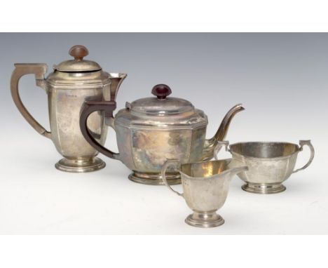 A GEORGE IV SILVER TEA AND COFFEE SERVICE  of octagonal shape, lidded jug 21cm h, by William Neale Ltd, Birmingham 1938 and 9