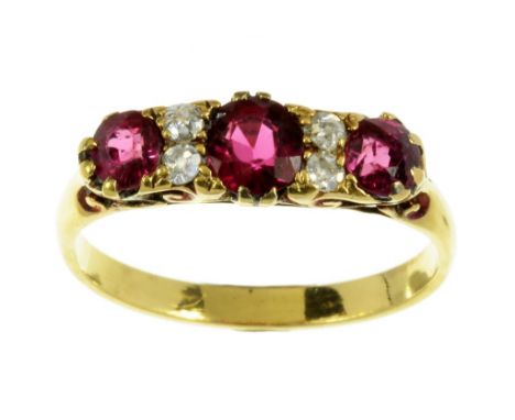 A RUBY AND DIAMOND RING,  EARLY 20TH C   in gold, 3g, size M½++Wear consistent with age 