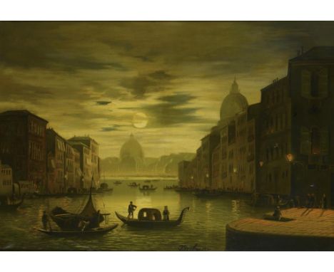 GERMAN SCHOOL  VENICE - A NOCTURE  signed lower centre Furs...., oil on canvas, 64 x 93cm++Several patch repairs on the rever