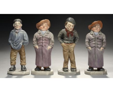 FOUR ROYAL WORCESTER MEN MENU HOLDERS MODELLED, BY JAMES HADLEY, 1874  comprising Tubby (2), Ruffian and Chinaman, 13.5 and 1