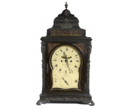 A GEORGE III GILT BRASS MOUNTED AND EBONISED BRACKET CLOCK, SPENCER & PERKINS LONDON C1770-80  the shaped and painted, inscri