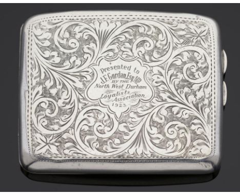 NORTHERN IRELAND.  THE SILVER CIGARETTE CASE OF THE RT HON JOHN FAWCETT GORDON, PC (NI)  inscribed Presented to J F Gordon Es