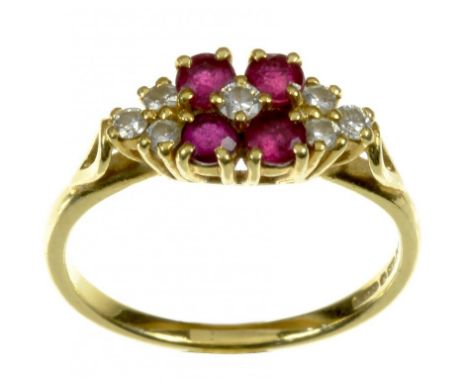 A RUBY AND DIAMOND RING  in 18ct gold, London 1988, 2.7g, size L++In good condition