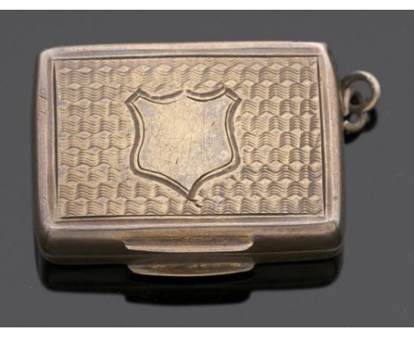 A VICTORIAN SILVER VINAIGRETTE  engine turned, foliate engraved grille, 3cm w, by Francis Clark, Birmingham 1841, 7dwts++Ligh