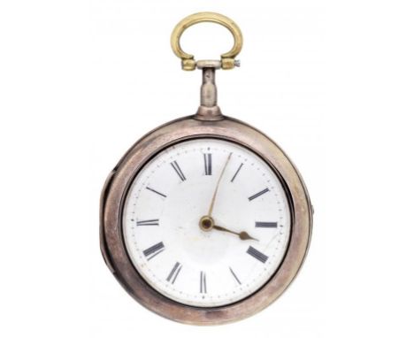 A SILVER PAIR CASED VERGE WATCH WILLIAM GUEST WINDSOR  No 154, with enamel dial and flat centred glass, the movement with fol