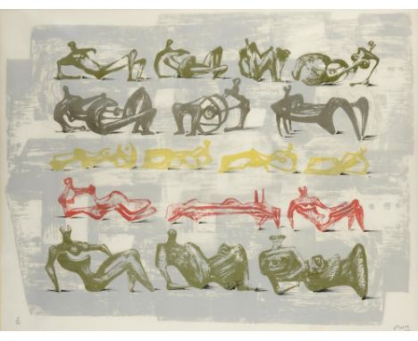 †HENRY MOORE, OM, CH (1898-1986)  SEVENTEEN RECLINING FIGURES WITH ARCHITECTURAL BACKGROUND lithograph, signed by the artist 