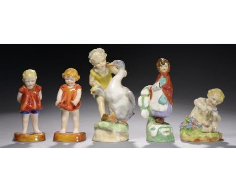 THREE AND A PAIR OF ROYAL WORCESTER FIGURES, MODELLED BY F G DOUGHTY OR G M PARNELL, 1931-41 comprising Mischief (yellow vers