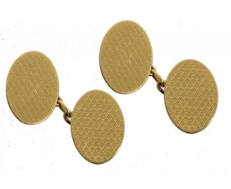 A PAIR OF 18CT GOLD CUFFLINKS engine turned, 13 x 18mm, by Henry Griffith & Sons Ltd, Chester 1934, 7.5g++One link slightly b