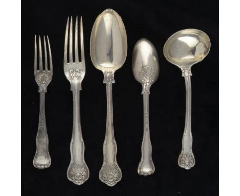 A WILLIAM IV AND VICTORIAN COMPOSED SILVER  TABLE SERVICE  King's Husk pattern, London, the majority by Chawner & Co, 1833-89