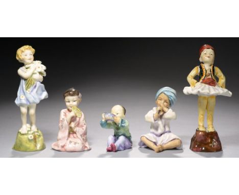 FIVE ROYAL WORCESTER FIGURES FROM THE CHILDREN OF NATIONS SERIES, MODELLED BY F G DOUGHTY, 1934-40 comprising India, China, J