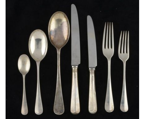 AN ELIZABETH II SILVER TABLE SERVICE Rat Tail pattern, with silver hafted table and cheese knives, by Carrs of Sheffield Ltd,