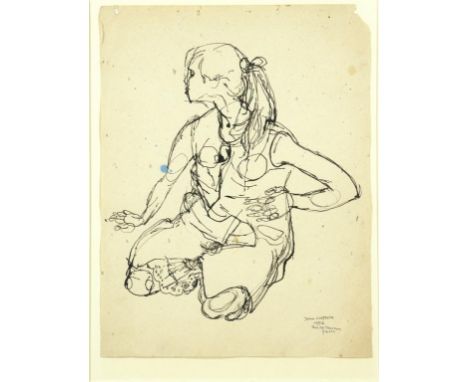 †JOHN NAPPER (1916-2001) SEATED GIRL  signed, dated 1958 and inscribed Rue de Tournon Paris, pen and ink, 36 x 26.5cm and Ire