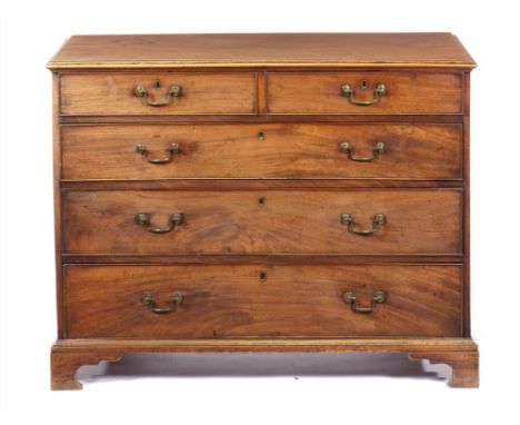 A GEORGE III MAHOGANY CHEST OF DRAWERS, C1800 on bracket feet, 86cm h; 55 x 109cm++Several ring marks and old scratches on th