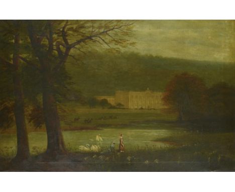 W BROWN (19TH CENTURY) CHATSWORTH HOUSE DERBYSHIRE  signed, oil on canvas, 50 x 75cm++Two small patch repairs on the back of 