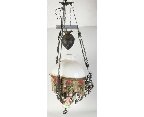 Old majolica hanging petroleum lamp.&nbsp;20th century.&nbsp;Dimensions: 60 x 40 cm.&nbsp;In good condition.