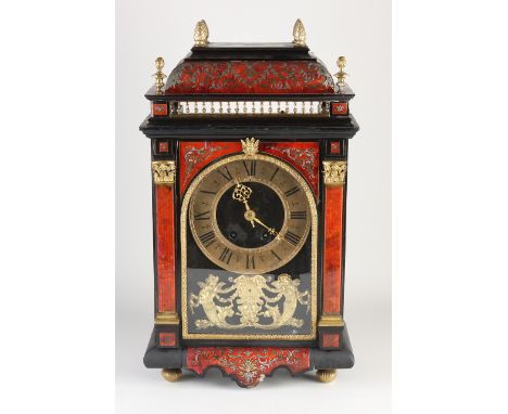 Antique French religious boulle turtle mantel clock.&nbsp;Circa 1890. Some minimal damage.&nbsp;Eight-day movement, half-hour