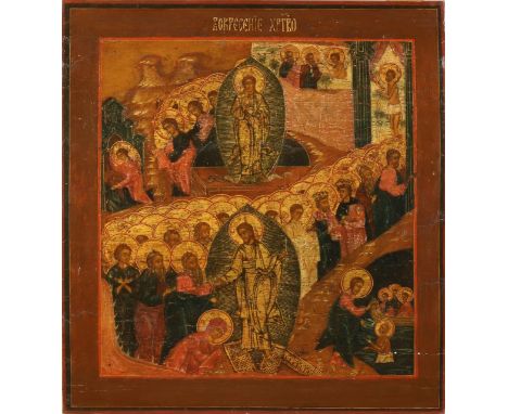 Russian icon.&nbsp;Anastasis, resurrection and descent into hell.&nbsp;First half 19th century.&nbsp;In its original state.&n