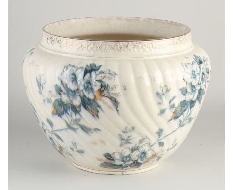 19th century German ceramic cache pot from Royal Bonn.&nbsp;Jasmine/gold decor.&nbsp;Dimensions: H 22 x Ø 28 cm.&nbsp;In good