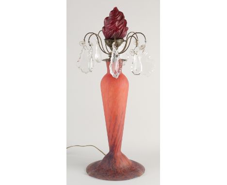 Large French glass table lamp.&nbsp;Art Nouveau style.&nbsp;Marked Les Lumiere Nancy.&nbsp;20th century.&nbsp;Dimensions: H 5